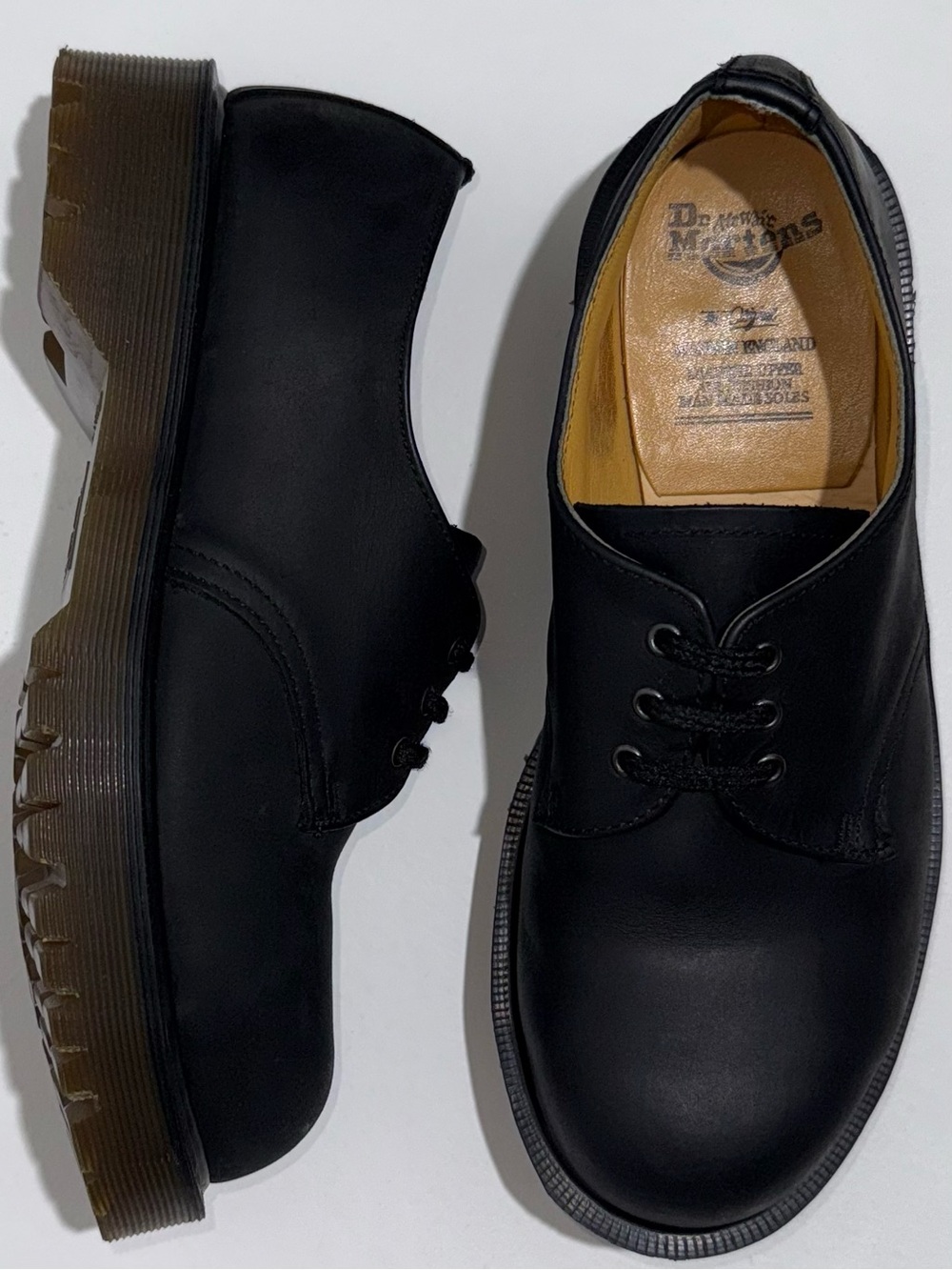Vintage Dr. Martens England Matte Black Steel Toe Bex Oxfords UK 5